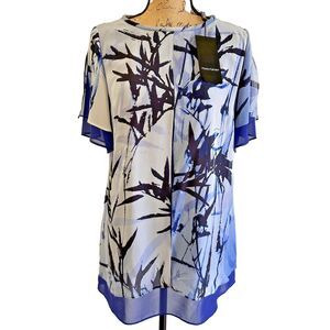 Marta Palmieri Women's Blue Bamboo Print 2-Layers Silk Blouse Tunic Top Sz 44/8